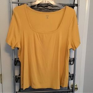 Cotton/modal T-shirt blouse, 2X, in mustard